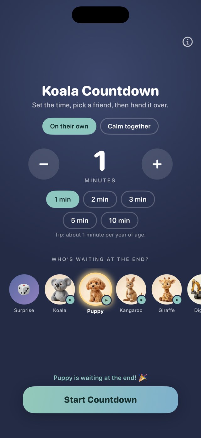 Koala Countdown setup screen
